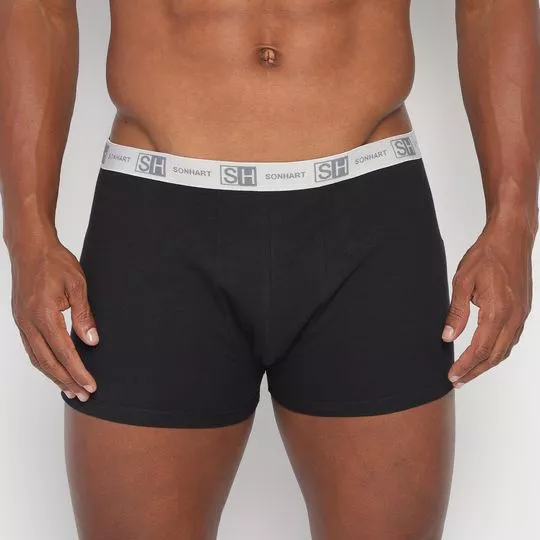 Kit De Cuecas Boxer- Preto & Cinza Claro- 3Pçs