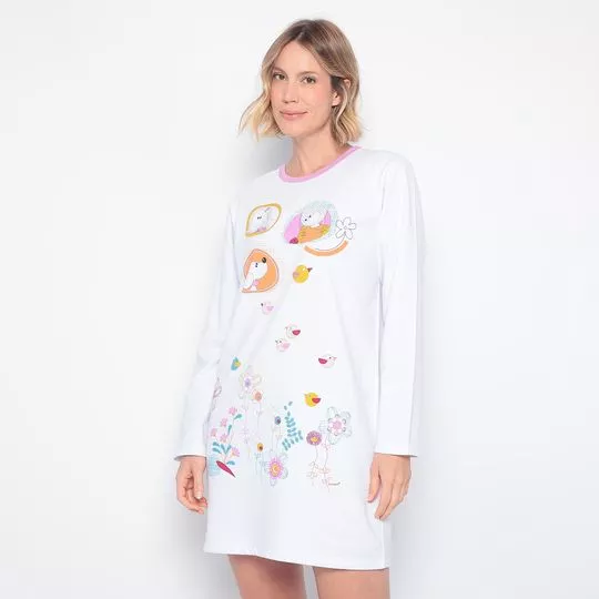 Camisão Manga Longa Em Moletinho- Branco