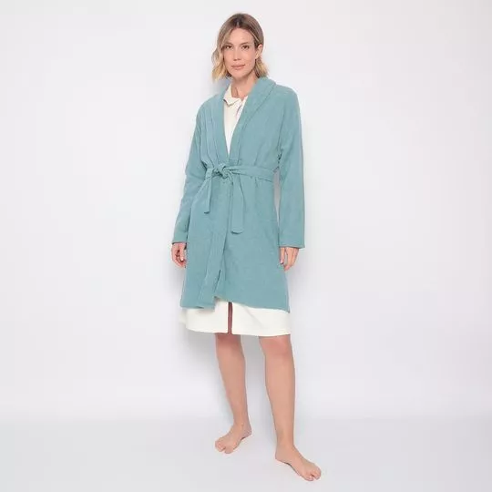 Robe Manga Longa Em Plush- Azul Claro