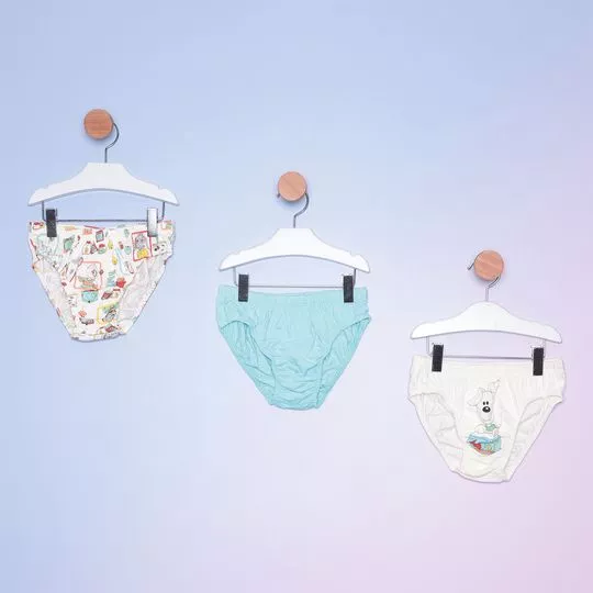 Kit De Cuecas Slip- Branco & Azul Claro- 3Pçs