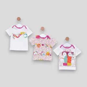 Kit De Pagãos Manga Curta<BR>- Branco & Rosa Escuro<BR>- 3Pçs