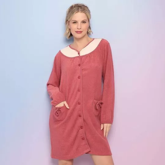 Camisola Manga Longa Aberta- Vermelho Escuro & Rosa Claro