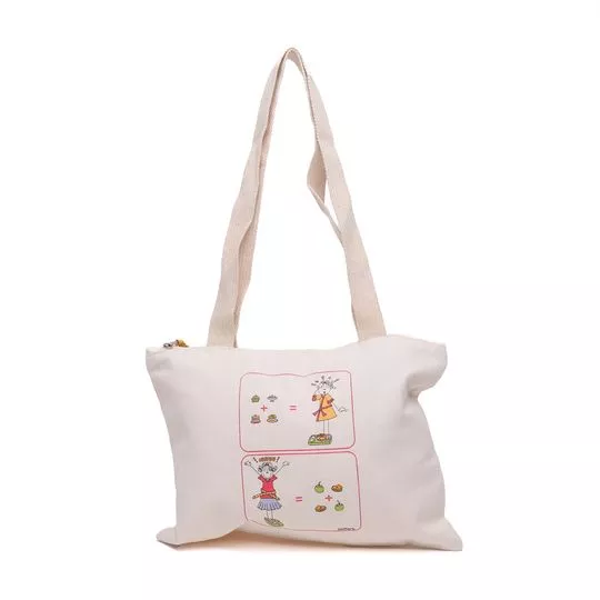 Bolsa Shopper Com Recortes- Creme & Vermelha- 25,50x34cm