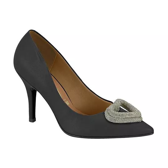 Scarpin Com Strass- Preto- Salto: 9cm- Vizzano