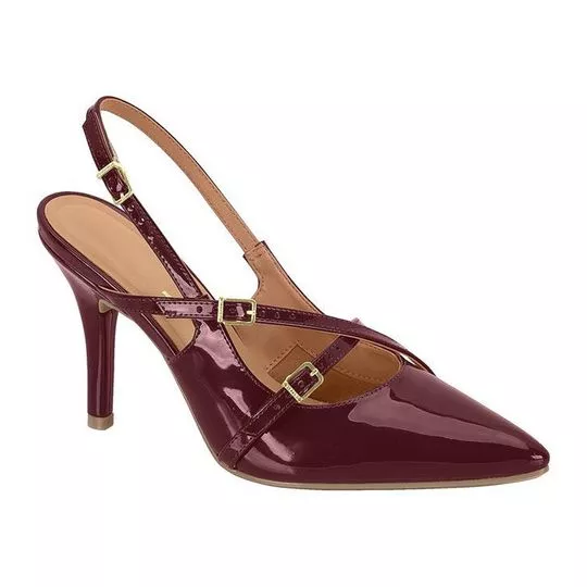 Slingback Em Verniz- Vinho- Salto: 9cm- Vizzano