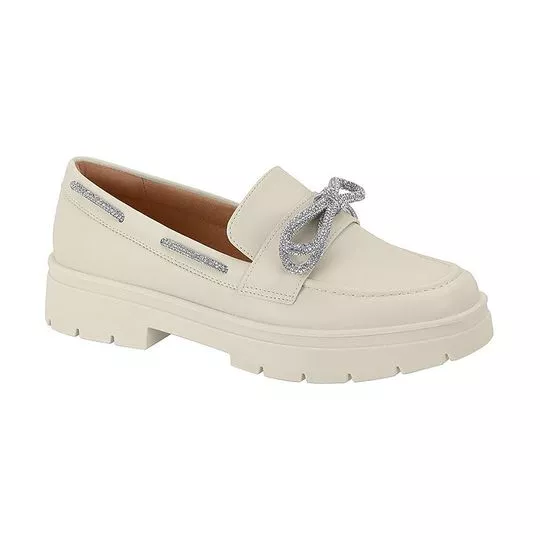 Loafer Com Aviamento- Branco & Prateado- Entressola: 3cm- Vizzano