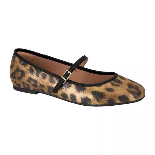 Sapatilha Animal Print- Marrom Claro & Preta- Vizzano