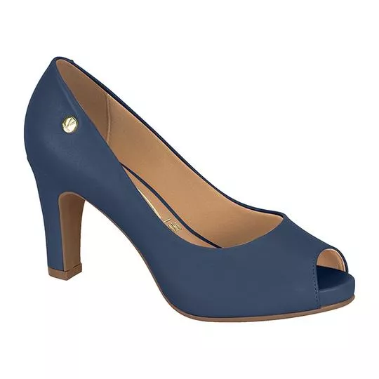 Peep Toe Liso- Azul Escuro- Salto: 9cm- Vizzano