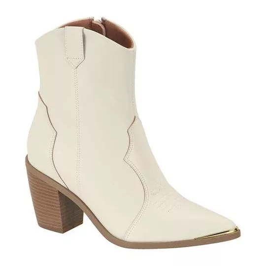 Bota Com Recortes- Off White- Salto: 7cm- Vizzano