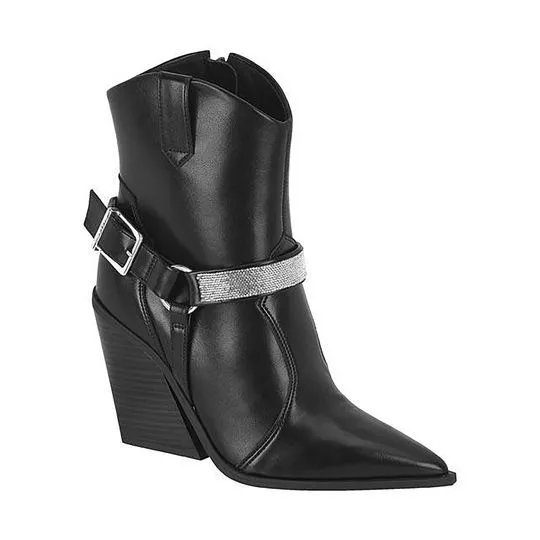 Bota Western Com Recortes- Preta- Salto: 8cm- Vizzano