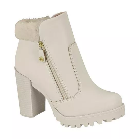 Bota Com Recortes- Off White- Salto: 10cm- Moleca