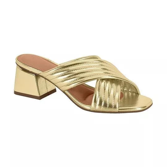 Tamanco Metalizado- Dourado- Salto: 4cm- Vizzano