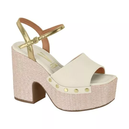 Sandália Meia Pata Com Aplicações - Off White - Salto: 11,5cm - Vizzano