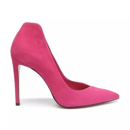 Scarpin Em Couro Acamurçado- Rosa- Salto: 10,5cm