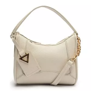 Bolsa De Mão Em Couro<BR>- Off White