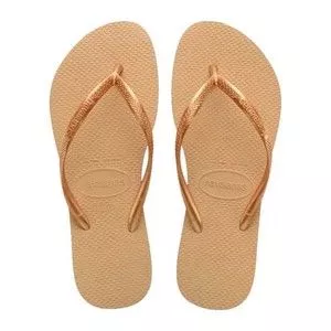 Chinelo Havaianas Slim<BR>- Bege & Dourado