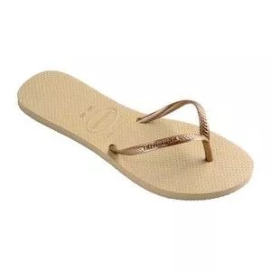 Chinelo Havaianas Flat<BR>- Bege & Dourado