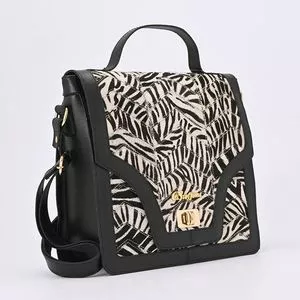 Bolsa Transversal Em Couro<BR>- Preta & Branca<BR>- 25x31x10cm