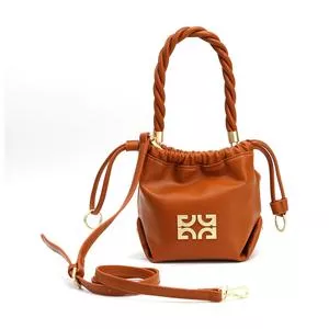 Bolsa Saco Com Relevo<BR>- Marrom & Dourada