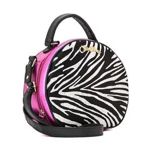 Bolsa De Mão Animal Print Em Couro<BR>- Preta & Branca<BR>- 20x23x10cm