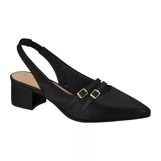 Slingback Com Tiras & Fivelas- Preto