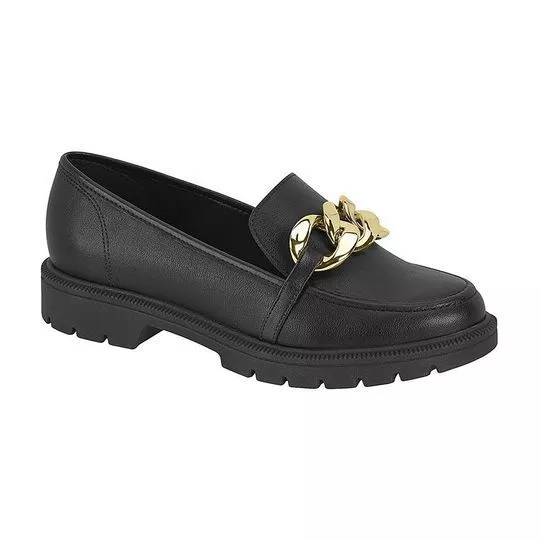 Loafer Com Corrente- Preto- Salto: 3cm