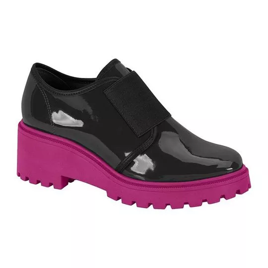 Oxford Meia Pata Com Recorte- Preto & Roxo- Salto: 6cm