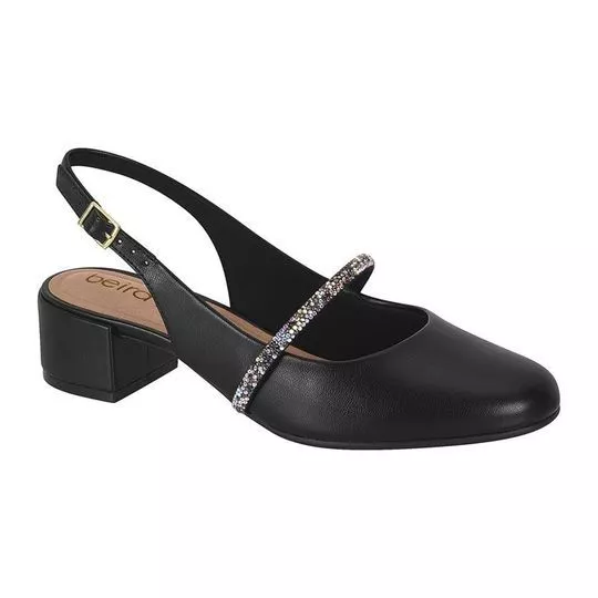 Slingback Com Brilho- Preto- Salto: 4cm