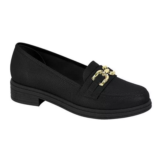 Loafer Com Aviamento- Preto- Salto: 3cm