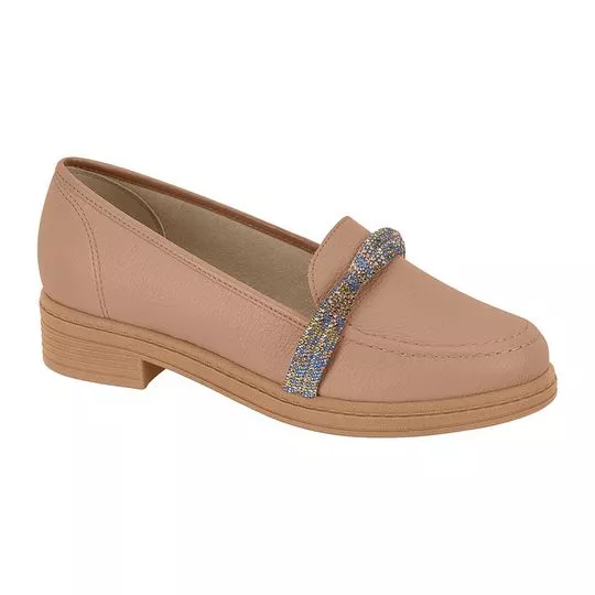 Loafer Com Tiras De Brilho- Marrom Claro