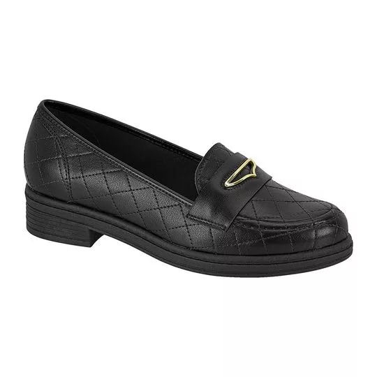 Loafer Pespontado Com Recorte- Preto