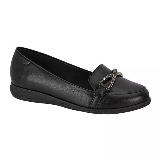 Loafer Com Tiras De Brilho- Preto