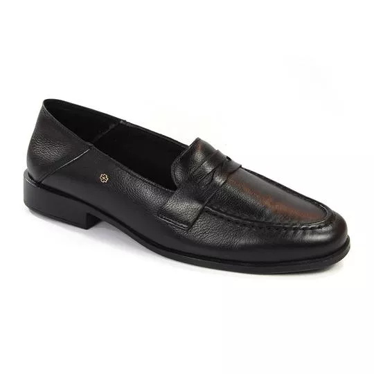 Mocassim Em Couro Com Recortes - Preto