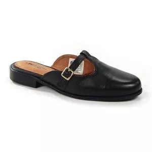 Mule Em Couro Com Tira & Fivela<BR>- Preto