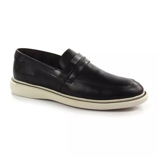 Loafer Em Couro Com Pesponto - Preto