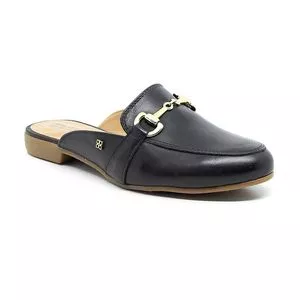 Mule Em Couro Com Aviamento<BR>- Preto