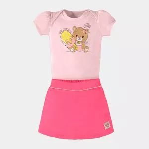 Conjunto De Body Ursinhos & Short saia<BR>- Rosa Claro & Rosa