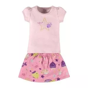 Conjunto De Blusa & Short Saia Estrela Do Mar<BR>- Rosa & Roxo<BR>- Boca Grande