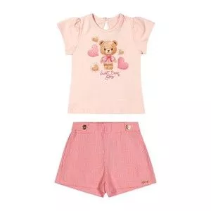 Conjunto Com Short<BR>- Rosa Claro<BR>- Glinny