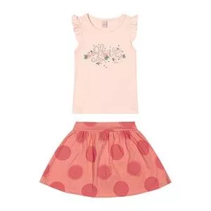 Conjunto Com Saia<BR>- Rosa Claro & Laranja<BR>- Glinny