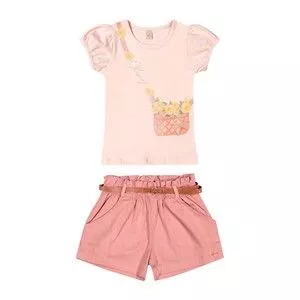 Conjunto Com Short<BR>- Rosa Claro<BR>- Glinny