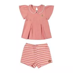 Conjunto Com Short<BR>- Rosa Claro<BR>- Glinny