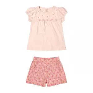 Conjunto Com Short<BR>- Rosa Claro & Rosa<BR>- Glinny