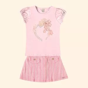 Conjunto De Blusa & Short Saia Com Franzidos<BR>- Rosa