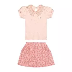 Conjunto Com Saia<BR>- Rosa Claro & Rosa<BR>- Glinny