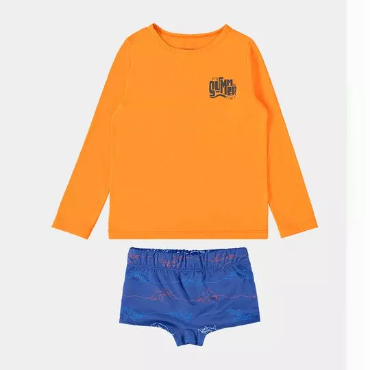 Conjunto De Camiseta & Sunga Summer- Laranja & Azul Escuro