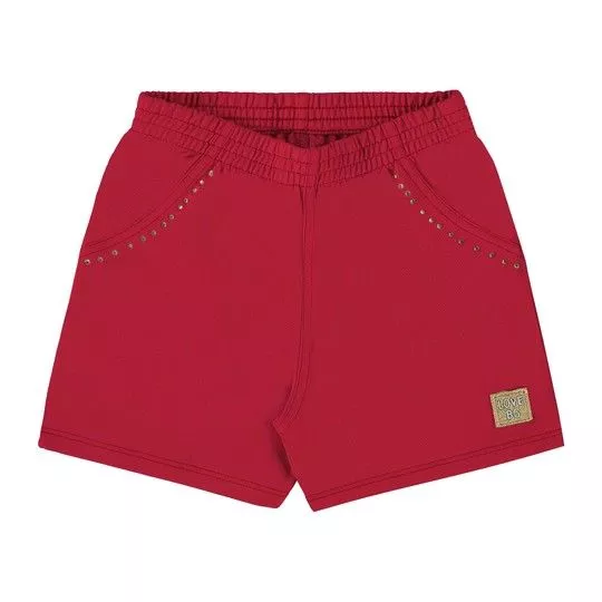 Short Liso Com Aplicações- Vermelho- Boca Grande