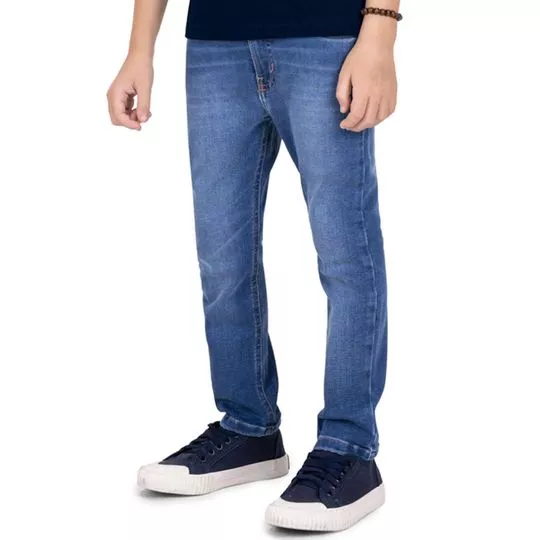 Calça Jeans Reta Estonada- Azul Escuro- Trick Nick