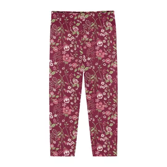 Legging Floral- Bordô & Rosa