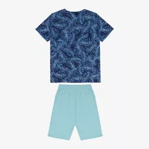 Conjunto De Camiseta Folhagem & Short<BR>- Azul Marinho & Azul Claro<BR>- Rovitex